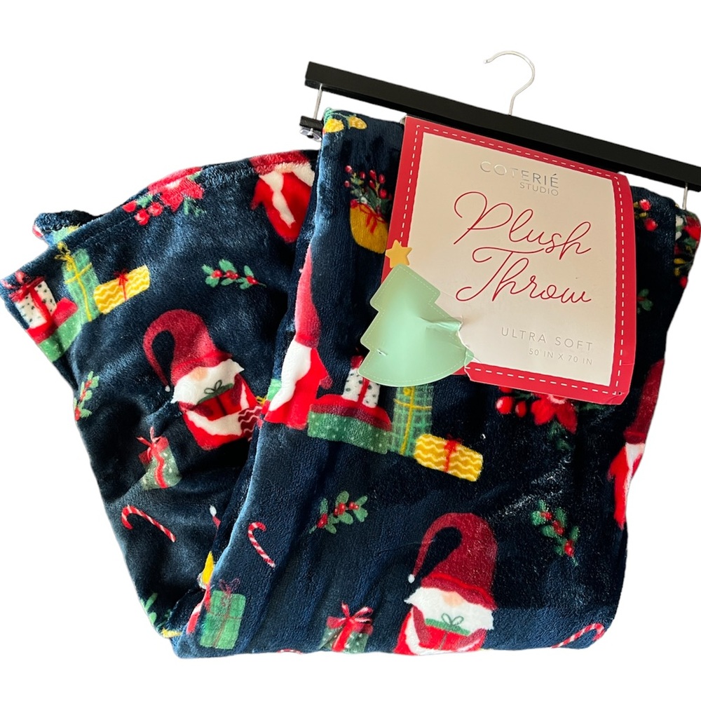 Coterie Studios Christmas Gnome Presents Xmas Themed Plush Throw Blanket
